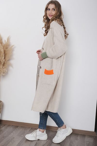 AVORWE Thessaloniki Long Knitwear Cardigan with Knitted Sleeves and Pocket Mouths Color Detail