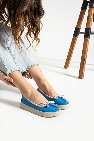 MODELLE SHOES Marina Mavi Süet Hakiki Deri Kadın Ayakkabı