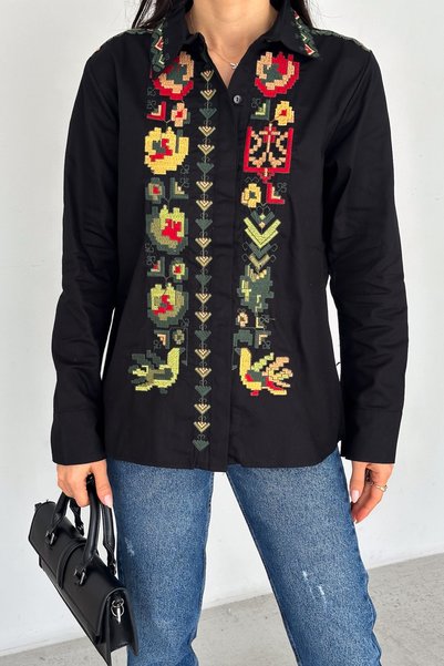 FEMELLE Women's Black Fully Embroidered Vintage Shirt