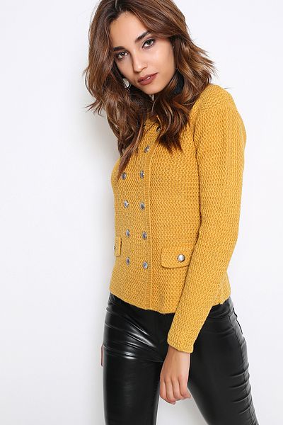 AVORWE Jachetă scurtă tricotată în zig-zag Tricotaj Cardigan cu accesorii pentru nasturi metalice