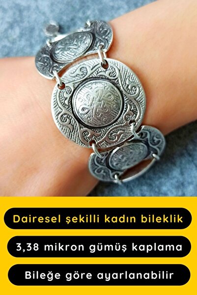 Fildişi Aksesuar Dairesel Şekilli Motifli Kadın Bileklik Gümüş Kaplama Ayarla...