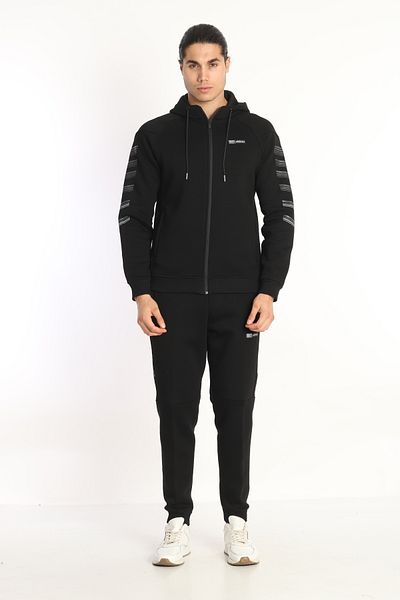 NEED LİFE Men's Black Winter Cotton Print Detailed Tracksuit Set