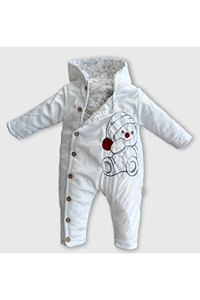 Bebezade UNISEX WINTER FLOPY VELVET JUMPSUIT - 100% Teddy Bear Patterned Cotton Lining, Patterned Embroidered Baby Jumpsuit