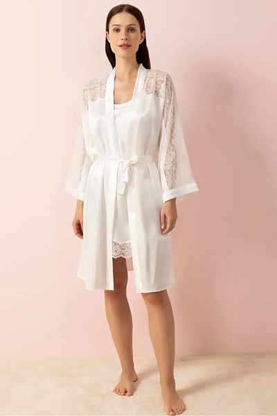 AYYILDIZ 3981 Ecru Kimono Dressing Gown Nightgown Set