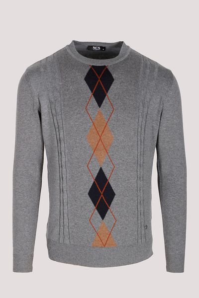 NCS Men's Knitwear Crew Neck Diamond Patterned Slim Fit Cotton Sweater NCS JEANS 3745