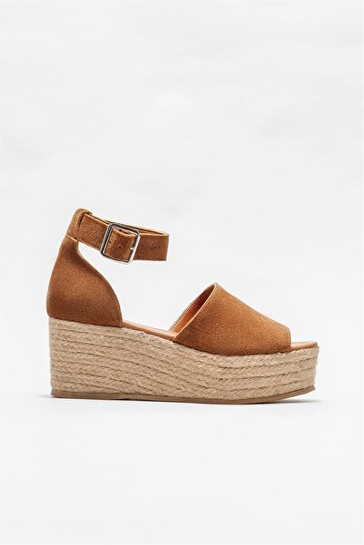 Elle Shoes Taba Deri Kadın Dolgu Topuklu Sandalet