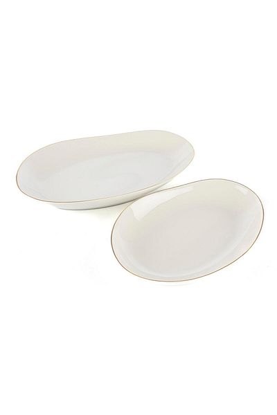 Mikasa Moor Triangular Gold Set of 2 Oval Serving Plates 34cm-27cm