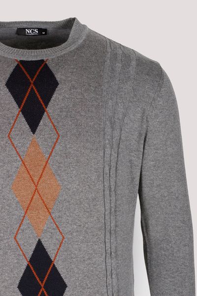 NCS Men's Knitwear Crew Neck Diamond Patterned Slim Fit Cotton Sweater NCS JEANS 3745