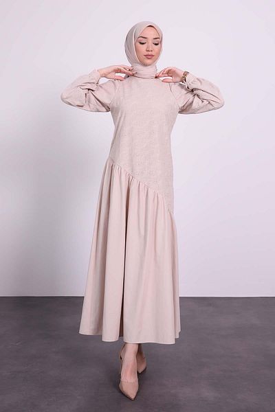 NAQISHE BRODE DRESS BEIGE