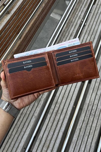 BAYDERİ Genuine Leather Crazy Hazelnut Men's Wallet