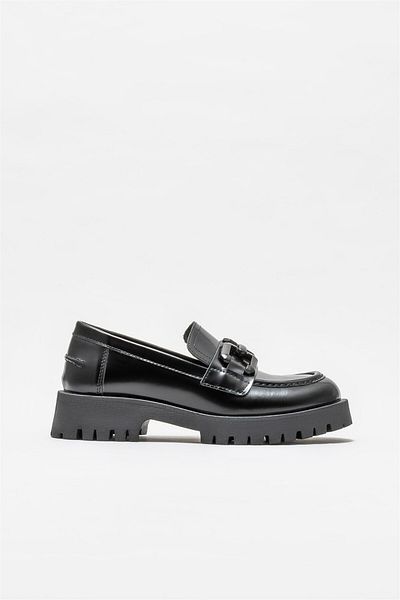 Elle Shoes Black Leather Women's Loafer