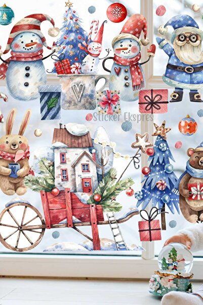 Sticker Ekspres Веселі друзі Новий рік Настінні наклейки на скляні двері