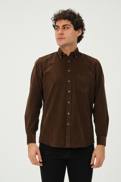 PSY Brown Velvet Regular Fit Long Sleeve Shirt