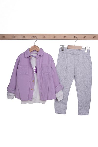 Rise Raba Girl's Long Sleeve Pocket Jacket Long Sleeve Embroidered Top and Sweatpants Age 2-5