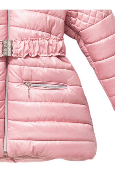 Runkli Adams Pink Quilted Patterned Hooded Shiny Puffer Girl's Coat with Fleece Inside 7-10 years