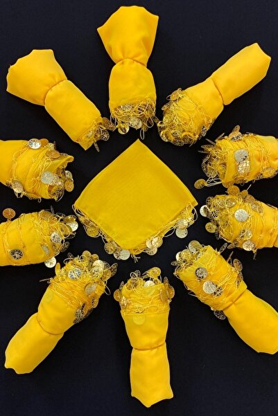 ZEYMERADE Sarı Şifon Gelin Damat Nedime Halay Mendili, Söz Nişan Düğün Kına S...