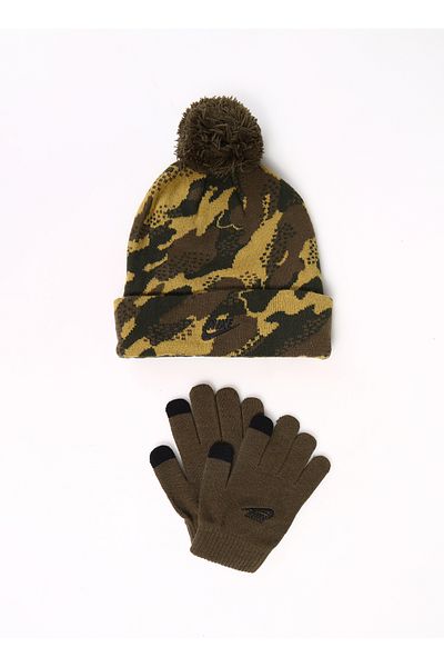Nike Green Kids Gloves-Bere Tk 9A3050-Edr Nan Seasonal Aop Pom Bea