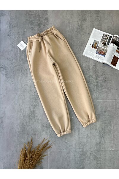 modabetce Basic 3 Thread Cotton Raised Women's Bottom Tracksuit