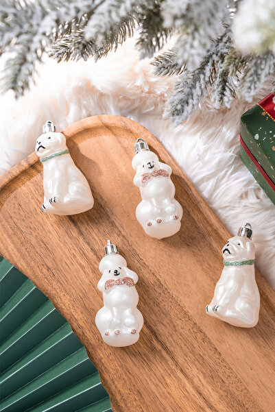 Karaca Home Πρωτοχρονιάτικο Σετ Στολίδι Δέντρο Λευκά Κουτάβια Πρωτοχρονιάτικο Σετ 4 τεμαχίων