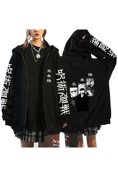 GALASHOP Unisex Jujutsu Kaisen Sweatshirts Gojo Satoru Fermuarlı kapüşonlu Mod65