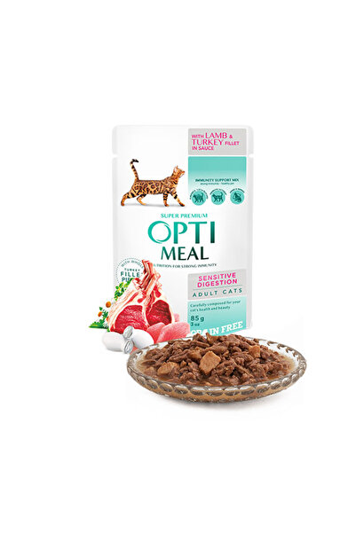 OptiMeal Sensitive Digestion Kuzu Etli ve Hindili Konserve Yetişkin Kedi Mama...