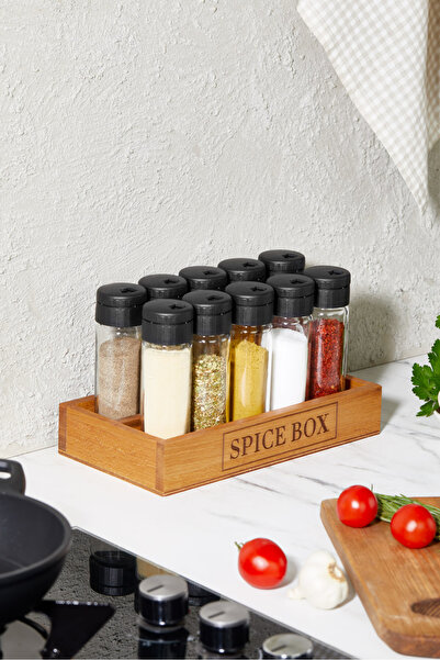 KukiWood 10 Iu Spice Set Spice Jar with Wooden Stand