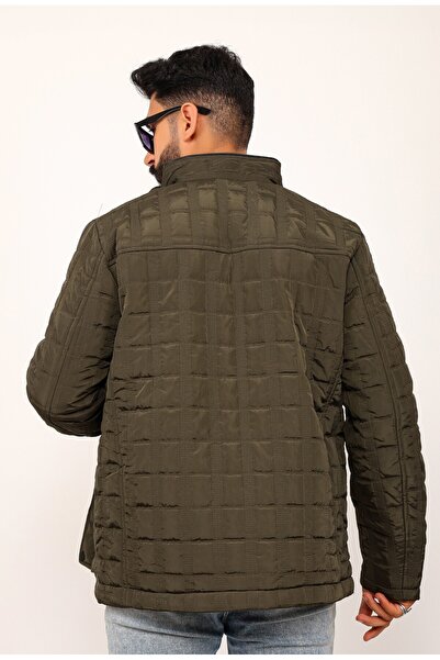 Gambocci Ανδρικό καπιτονέ παλτό χακί καρό κανονική εφαρμογή