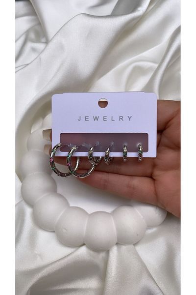 Accessories Set of 6 Silver Colored Steel Hoop Earrings