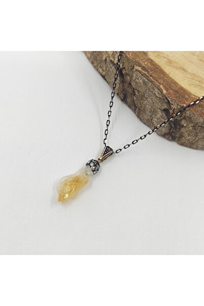 ByKolyeucum İşlenmemiş Ham Doğal Sitrin Taşı Kolye