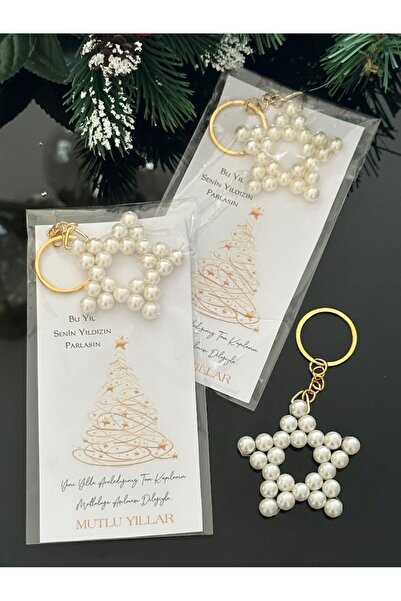 Masalsı Concept 15 Adet Yıldız Anahtarlık - Tebrik Kartlı Naturel Yıldız Süs - Yılbaşı Hediyesi -