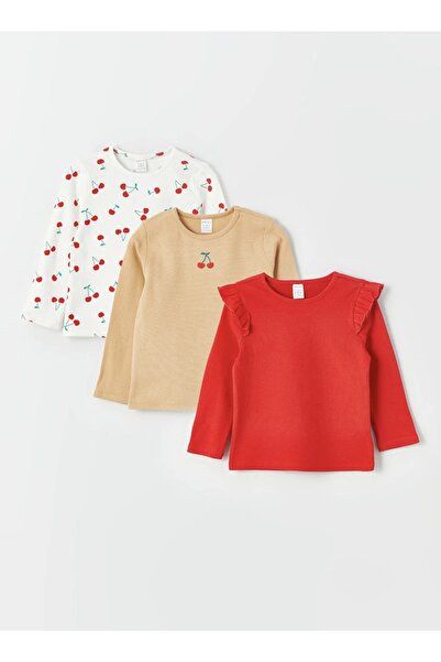 LC Waikiki Bisiklet Yaka Uzun Kollu Kız Bebek Tişört 3'lü