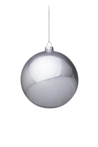 Via Gardenia كرة رأس السنة الرمادية اللامعة مقاس 15 سم، زخرفة أنيقة ولامعة.
