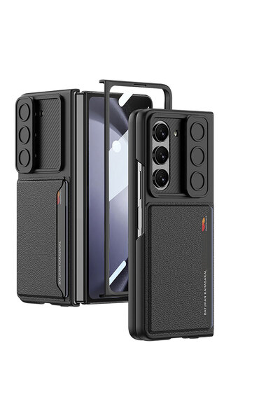 UnDePlus Samsung Galaxy Z Fold 5 Kılıf PU Deri Kamera Sürgülü Kartlıklı Kıpta...