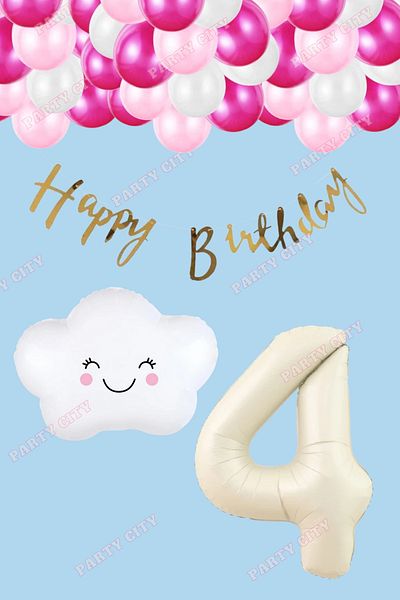 Party City Σετ γενεθλίων με θέμα το Cloud Age 4 Cream Figure Balloon Concept
