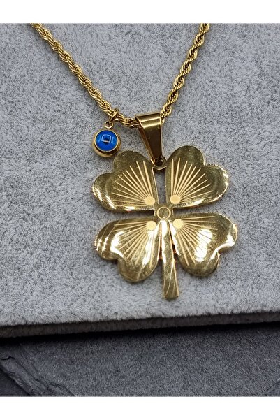 EGY Takı ve Aksesuar Çelik Burgu Zincir Yonca Madalyon Kolye