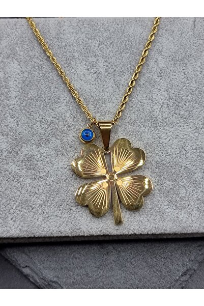 EGY Takı ve Aksesuar Çelik Burgu Zincir Yonca Madalyon Kolye