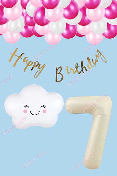 Party City Σετ γενεθλίων με θέμα το Cloud Age 7 Κρέμα Figure Balloon Concept