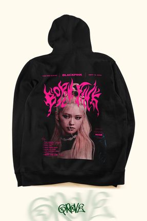 Grove Fashion BlackPink Rose On ve Arka Bask l Unisex Oversize Kapu onlu Sweatshirt Hoodie Fiyat Yorumlar Trendyol