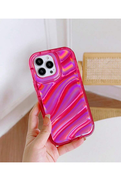 FİŞNEİLETİŞİM İPHONE 14 PROMAX PEMBE HOLOGRAM DESENLİ KILIF (KALIN SİLİKON)