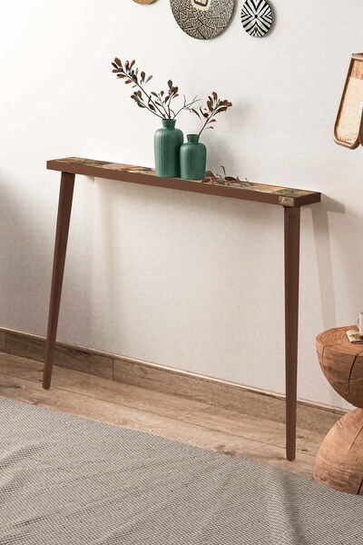 Resmo Lyon Ceviz 102x12CM Dresuar Doğal Ağaç Tek Sıra Traverten Taşlı Antre H...