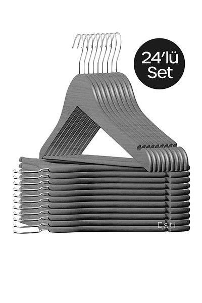 ESTİ 24 Pieces - Wooden Look Plastic A Quality Anthracite Clothes Hangers
