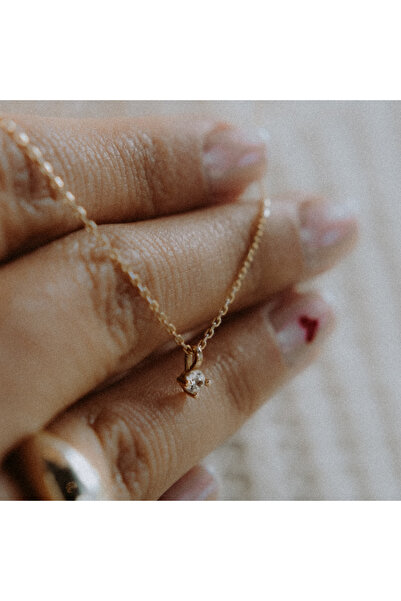 Minimo 14 Ayar Altın Minimal Tek Taş Kolye / Üç Tırnaklı Özel Tasarımdır