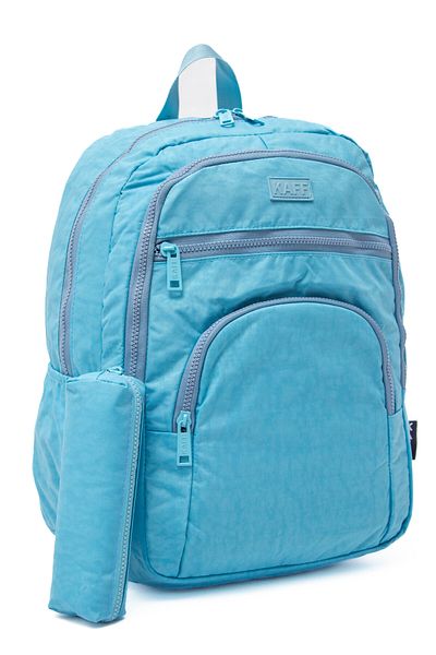 KAFF Unisex Turquoise 01101-SET Crinkle Fabric Waterproof School Travel Sports Daily Backpack with Pen Holder