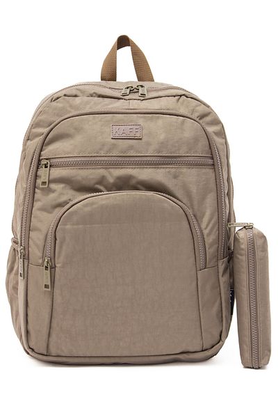 KAFF Unisex Brown 01101-SET Crinkle Fabric Waterproof School Travel Sports Backpack with Pen Holder