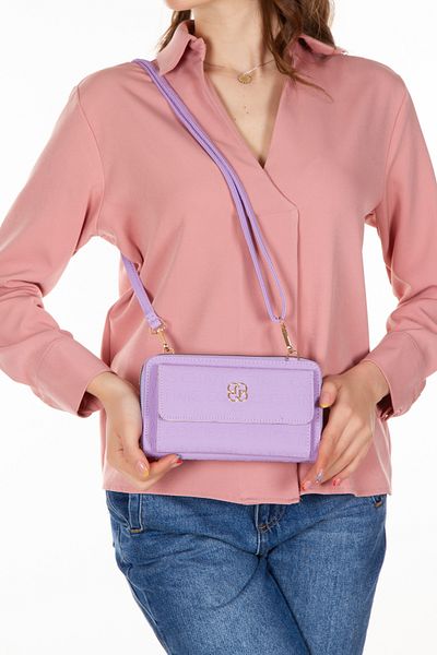Adelina Bags Geantă portofel de damă, cu model scris, cu compartiment pentru telefon și curea reglabilă
