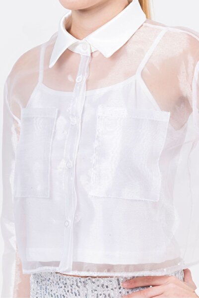 enjoy bebe Kız Organze Transparan Görünümlü Içi Atletli Gömlek 3125