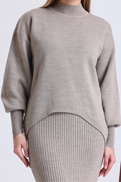 MD trend Women's Stone Knitwear Fabric Dress Sweater Set