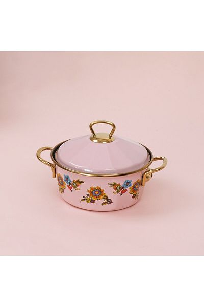 Glore Lorena Pink Enamel 18cm Pot with Lid