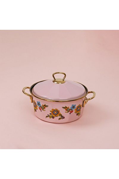 Glore Lorena Pink Enamel 20cm Pot with Lid
