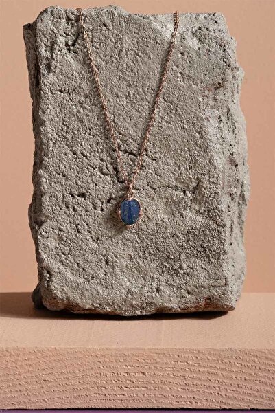 Takıdepo Lapis Lazuli Taşlı Minimal Gümüş Kadın Kolye-Rose Rengi